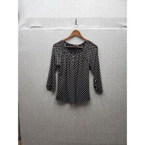 Zoey & Leela Black & White Polka Dot Sheer Blouse With Button Details 3/4 Sleeve